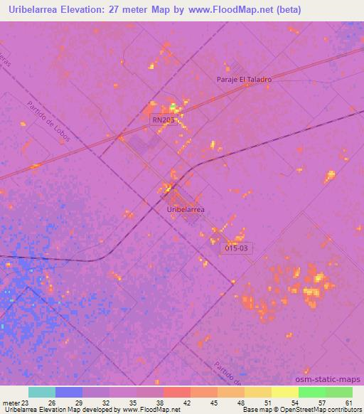 Uribelarrea,Argentina Elevation Map