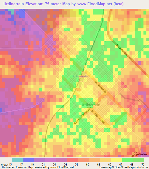 Urdinarrain,Argentina Elevation Map