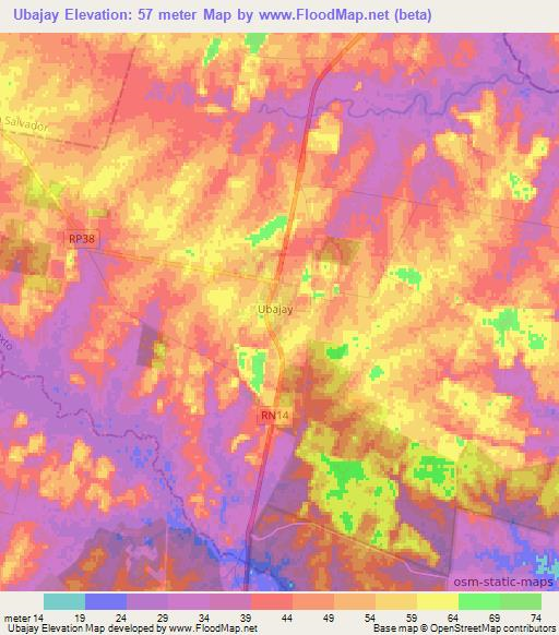 Ubajay,Argentina Elevation Map