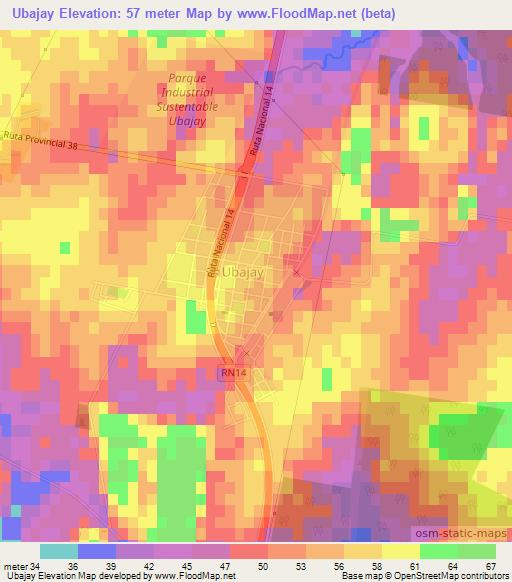 Ubajay,Argentina Elevation Map