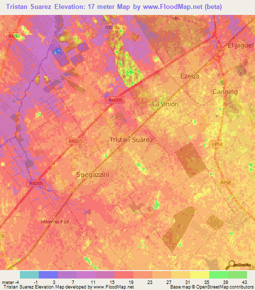 Tristan Suarez,Argentina Elevation Map