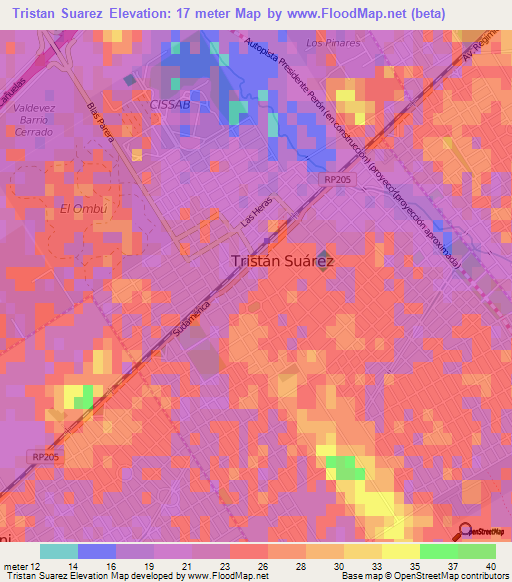 Tristan Suarez,Argentina Elevation Map