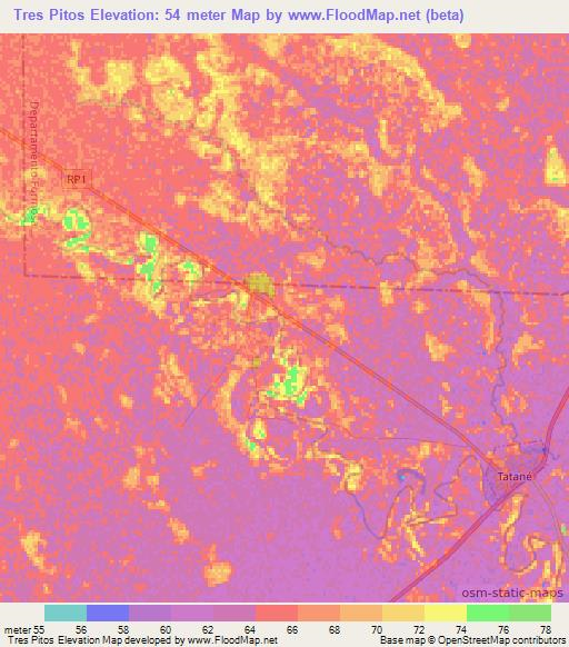 Tres Pitos,Argentina Elevation Map