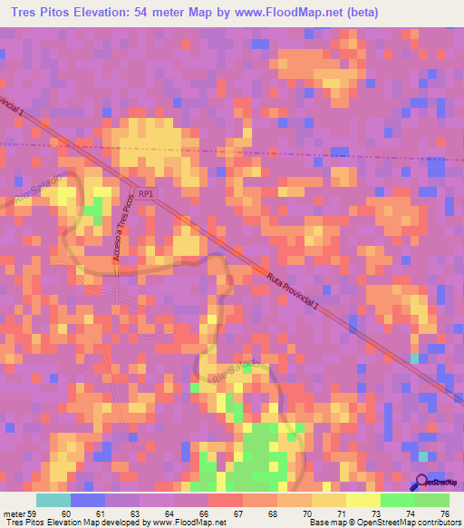 Tres Pitos,Argentina Elevation Map