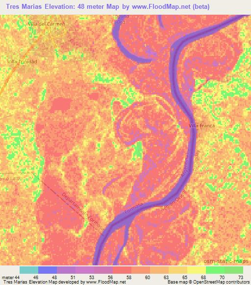Tres Marias,Argentina Elevation Map