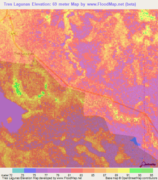 Tres Lagunas,Argentina Elevation Map
