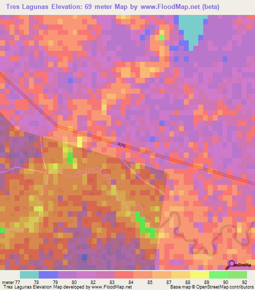 Tres Lagunas,Argentina Elevation Map