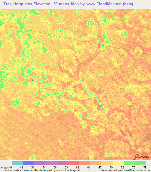 Tres Horquetas,Argentina Elevation Map