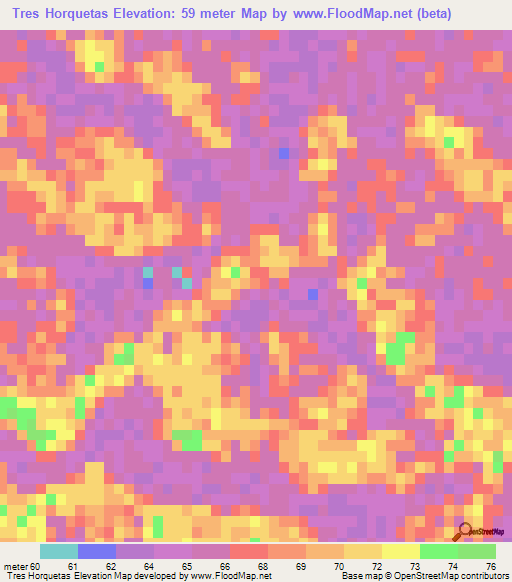 Tres Horquetas,Argentina Elevation Map