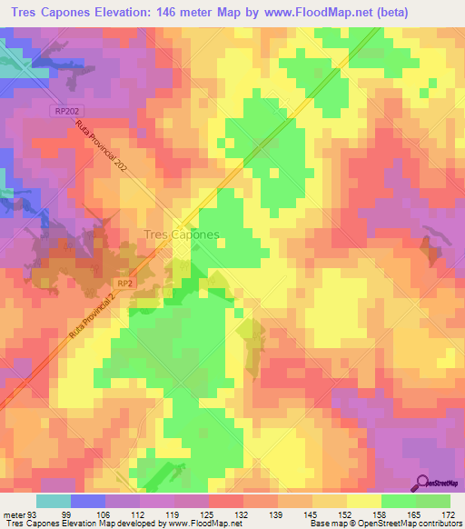 Tres Capones,Argentina Elevation Map