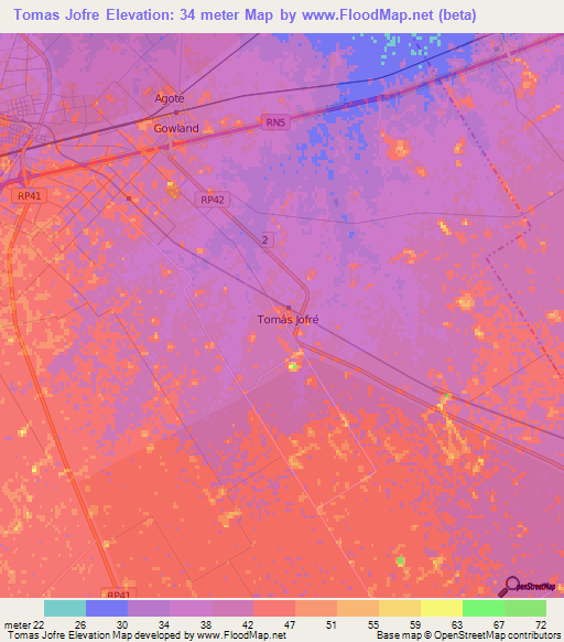 Tomas Jofre,Argentina Elevation Map