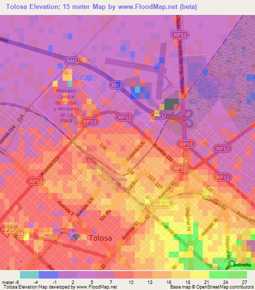 Tolosa,Argentina Elevation Map