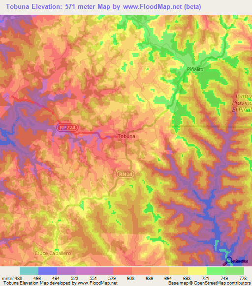 Tobuna,Argentina Elevation Map