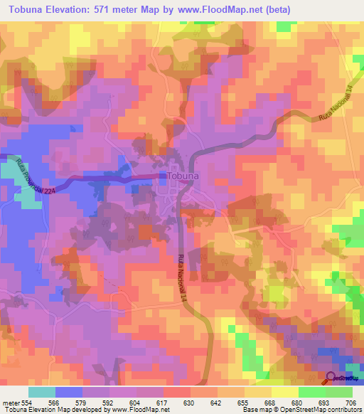Tobuna,Argentina Elevation Map
