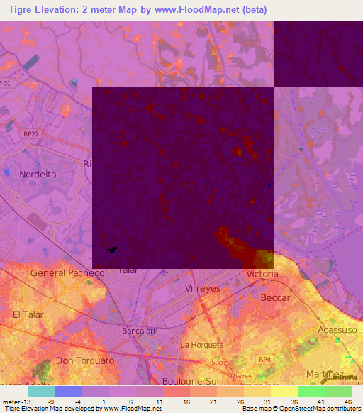 Tigre,Argentina Elevation Map