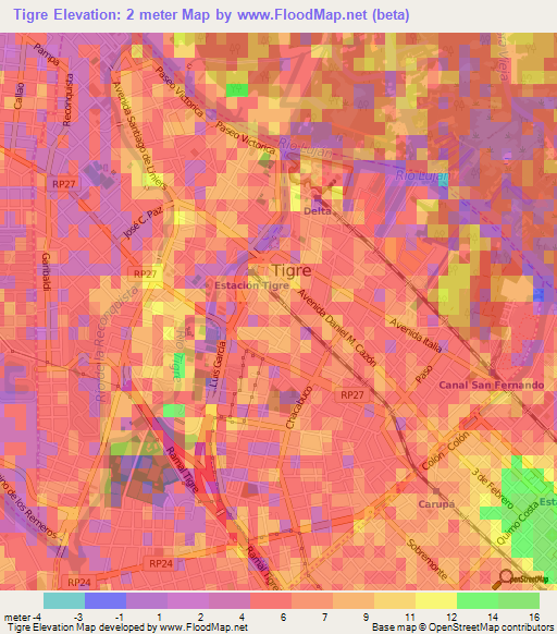 Tigre,Argentina Elevation Map
