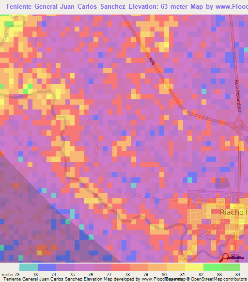 Teniente General Juan Carlos Sanchez,Argentina Elevation Map