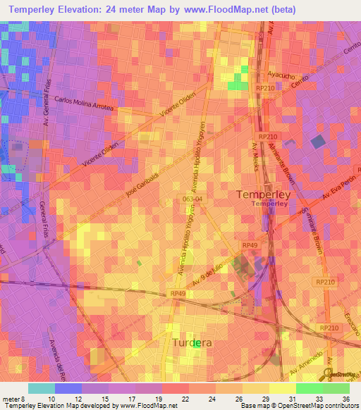 Temperley,Argentina Elevation Map