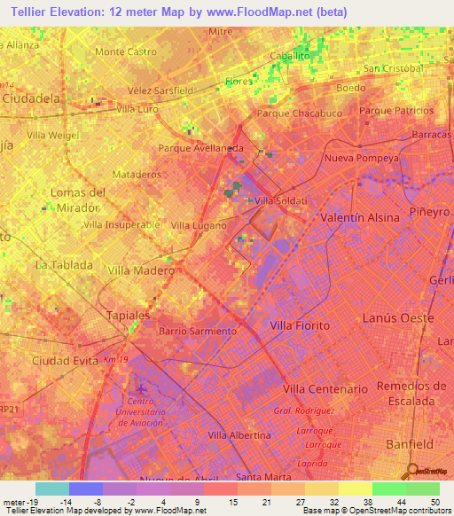 Tellier,Argentina Elevation Map