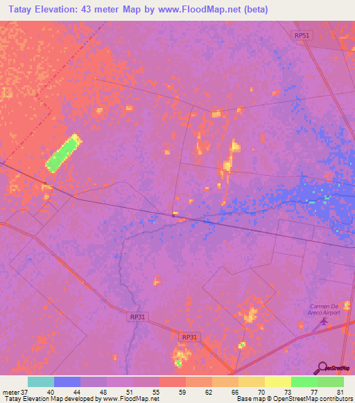 Tatay,Argentina Elevation Map