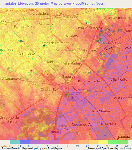 Tapiales,Argentina Elevation Map