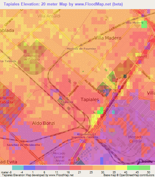 Tapiales,Argentina Elevation Map