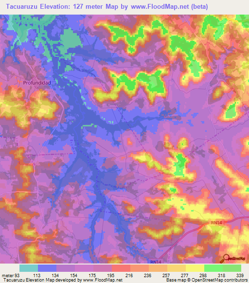 Tacuaruzu,Argentina Elevation Map