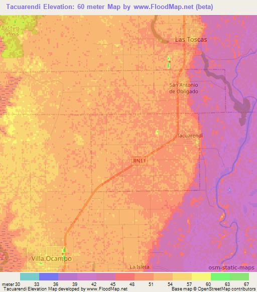 Tacuarendi,Argentina Elevation Map