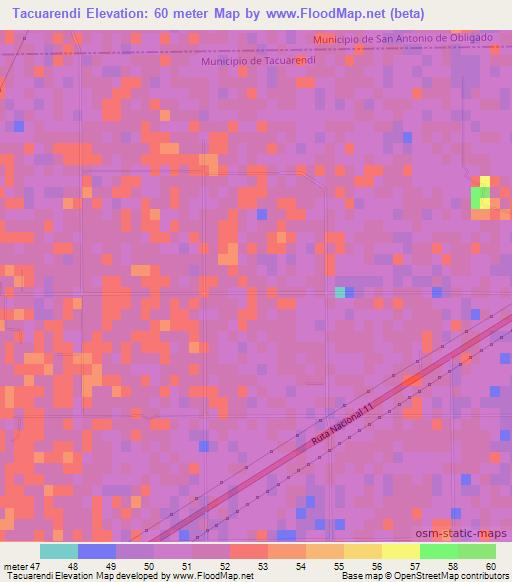 Tacuarendi,Argentina Elevation Map