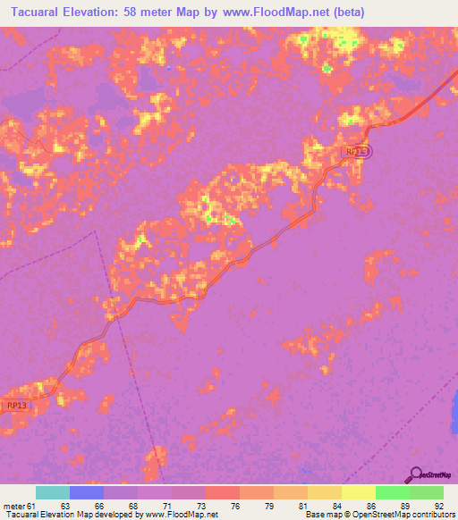 Tacuaral,Argentina Elevation Map