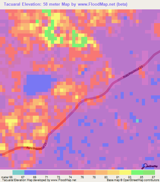 Tacuaral,Argentina Elevation Map