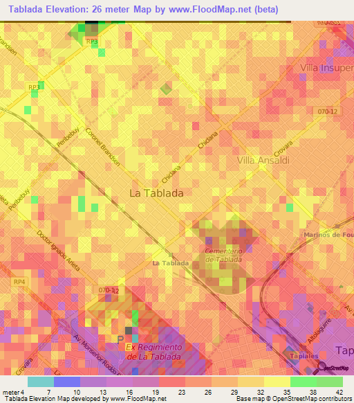 Tablada,Argentina Elevation Map