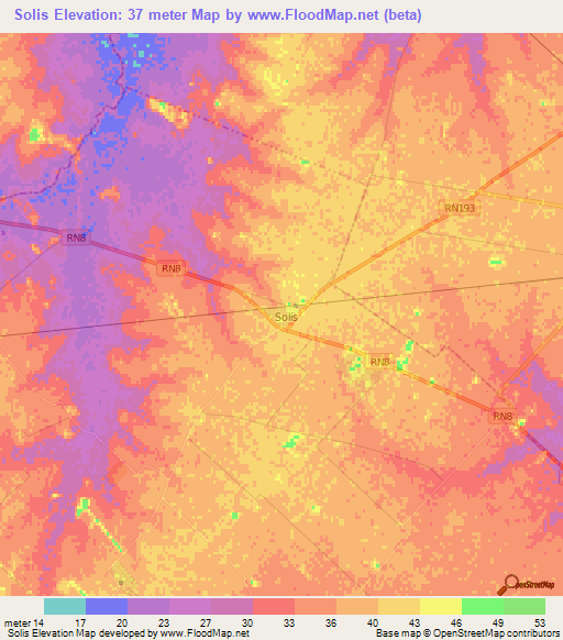 Solis,Argentina Elevation Map