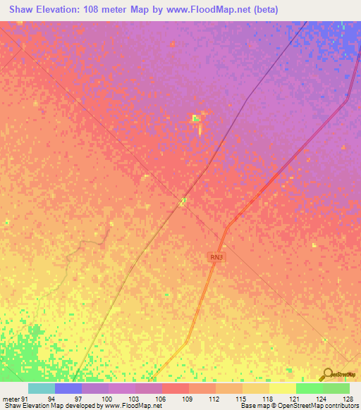 Shaw,Argentina Elevation Map
