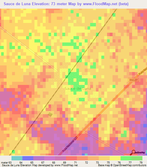 Sauce de Luna,Argentina Elevation Map