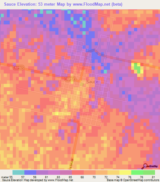 Sauce,Argentina Elevation Map