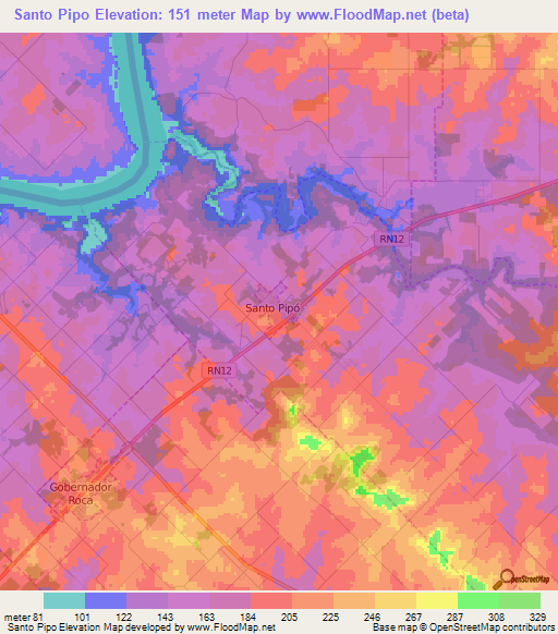 Santo Pipo,Argentina Elevation Map
