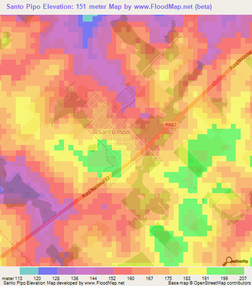 Santo Pipo,Argentina Elevation Map