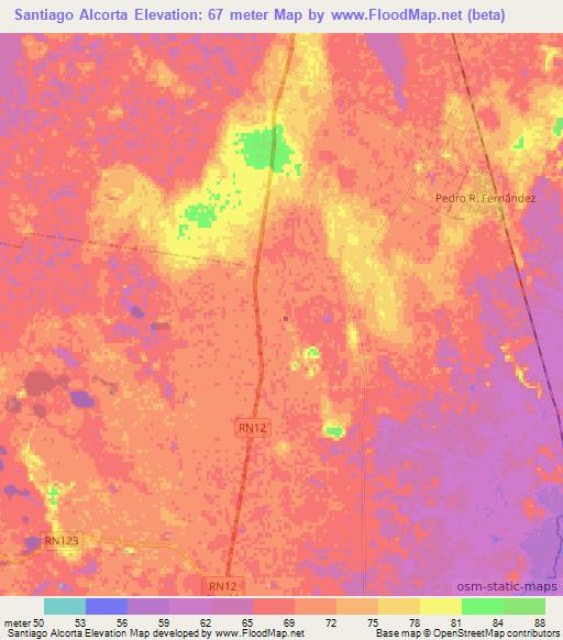 Santiago Alcorta,Argentina Elevation Map