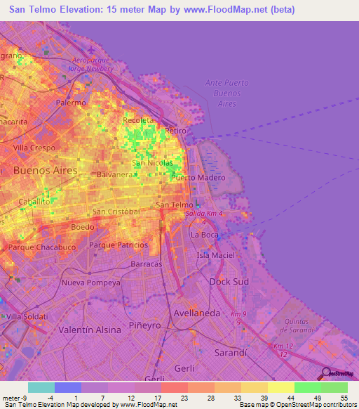 San Telmo,Argentina Elevation Map