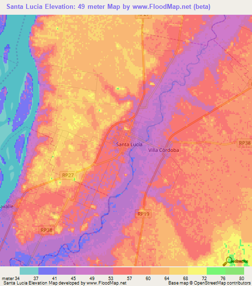 Santa Lucia,Argentina Elevation Map