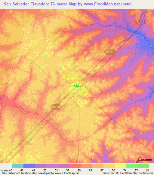 San Salvador,Argentina Elevation Map