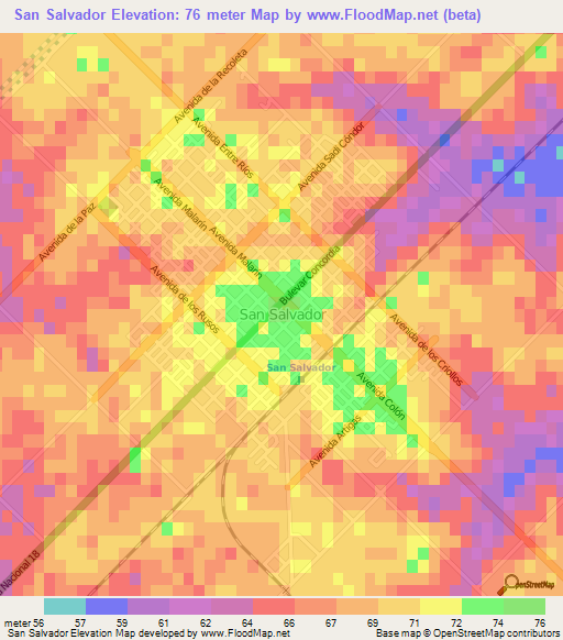 San Salvador,Argentina Elevation Map