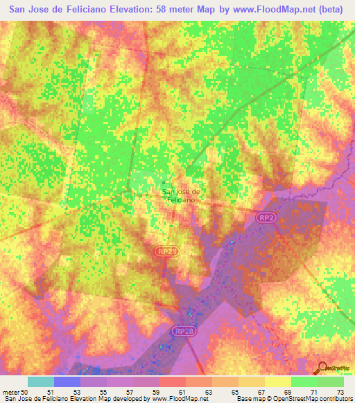 San Jose de Feliciano,Argentina Elevation Map