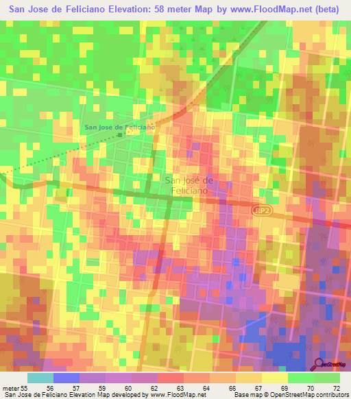San Jose de Feliciano,Argentina Elevation Map