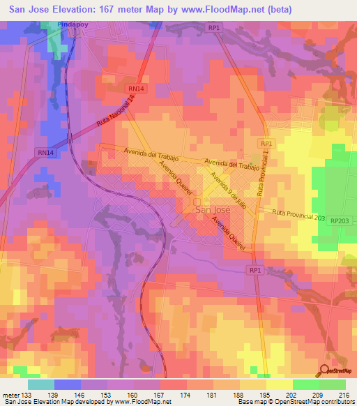 San Jose,Argentina Elevation Map
