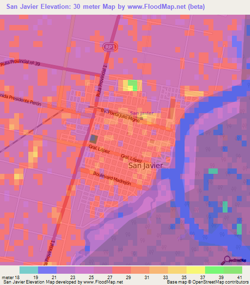 San Javier,Argentina Elevation Map