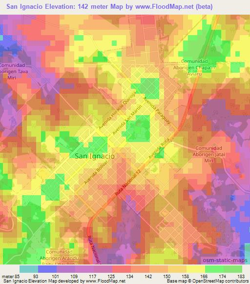 San Ignacio,Argentina Elevation Map