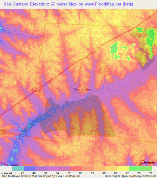 San Gustavo,Argentina Elevation Map