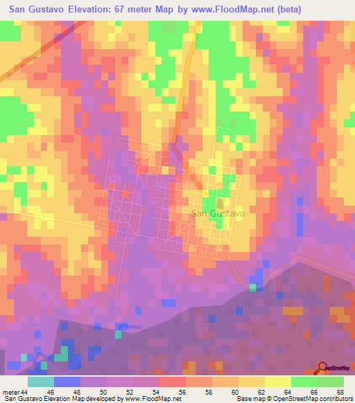 San Gustavo,Argentina Elevation Map